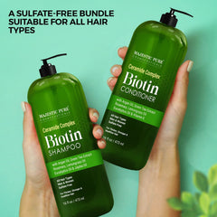 Majestic Pure Biotin Conditioner label highlights color-safe, cruelty-free conditioning