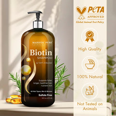 Majestic Pure Biotin Shampoo pump demonstrates easy, mess-free dispensing