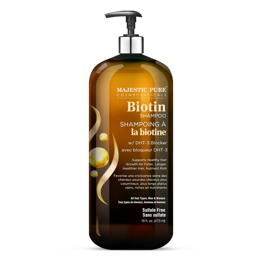 Majestic Pure Biotin Shampoo sulfate-free badge signals gentle daily use