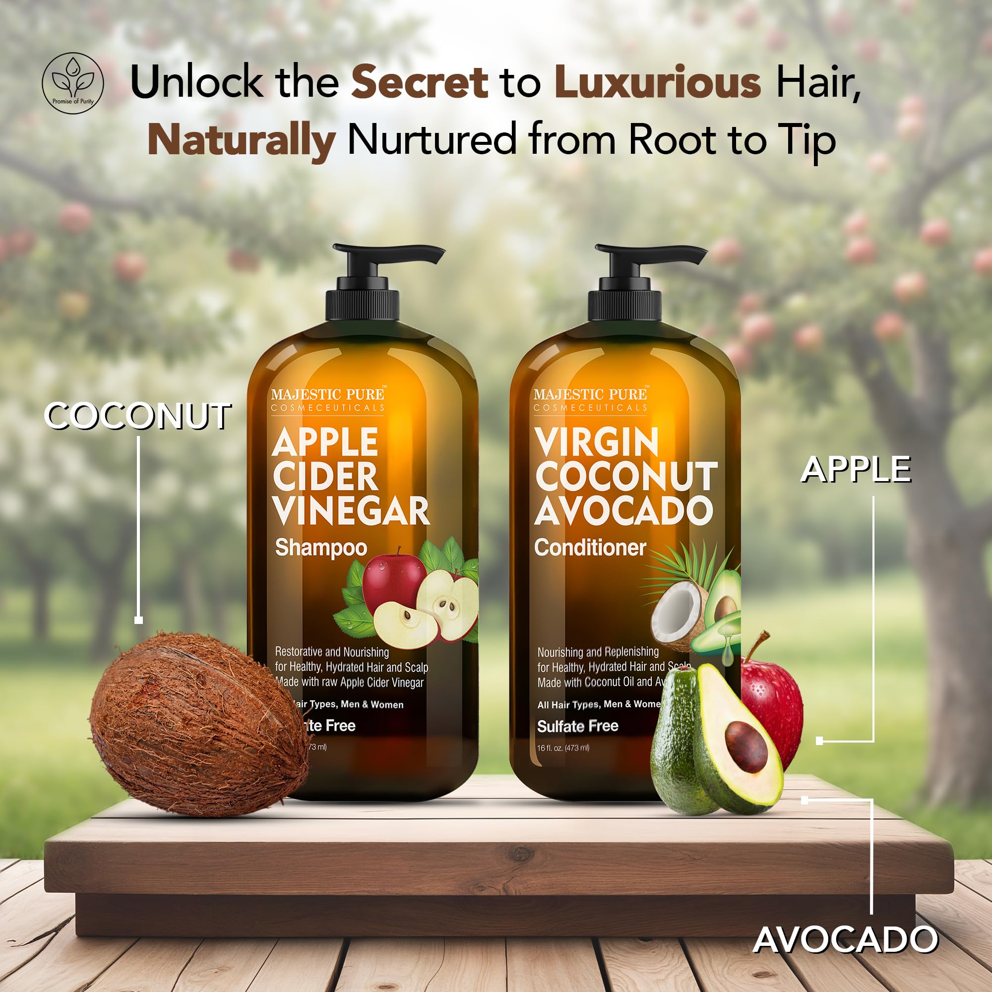 Majestic Pure label close-up highlighting natural ingredients for clearer scalp