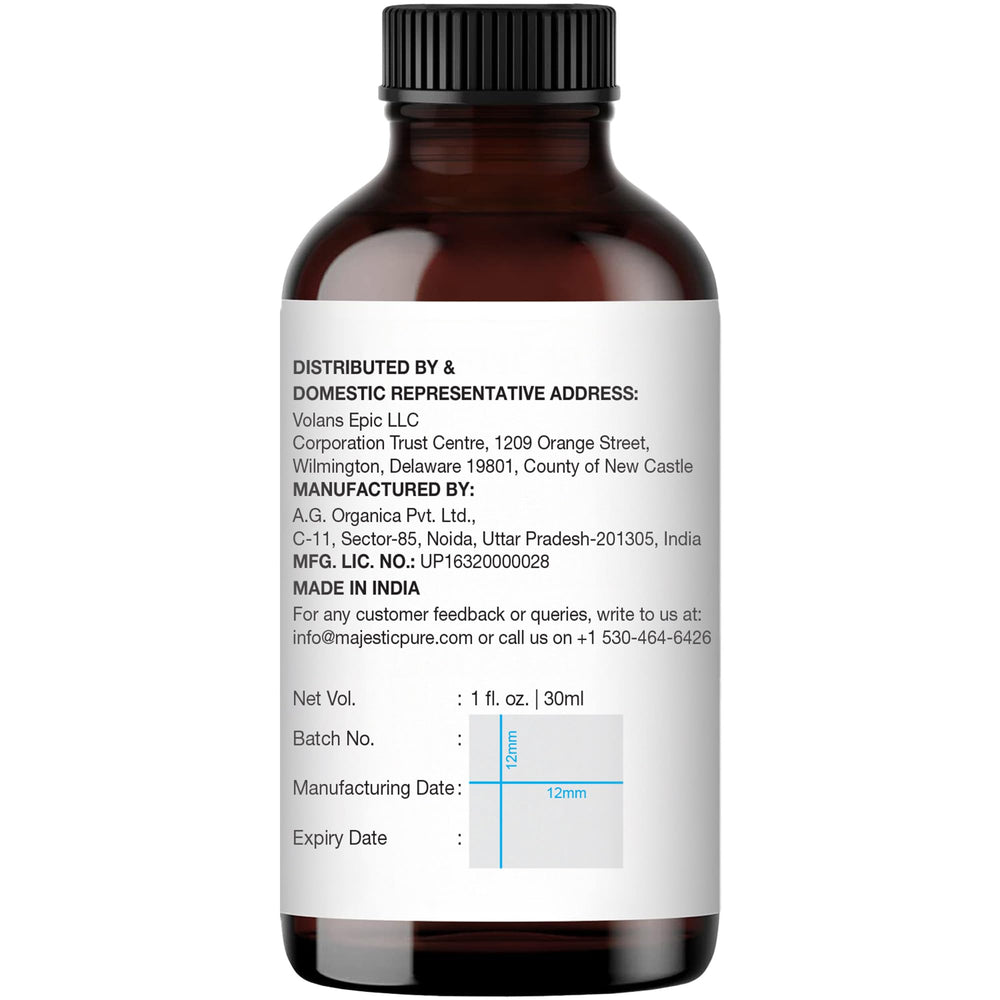 Majestic Pure eucalyptus oil with euro dropper enables precise application.