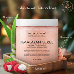 Majestic Pure Himalayan Salt Scrub scoop demonstrates easy portioning for convenient exfoliation.