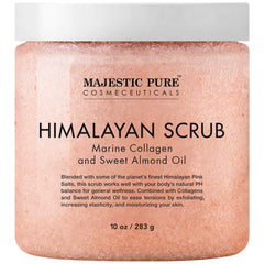 Majestic Pure Himalayan Salt Scrub jar with exfoliating crystals for smoother skin
