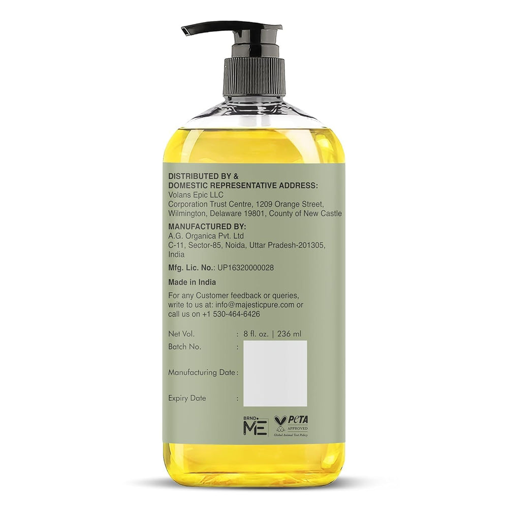 Majestic Pure Jojoba Oil scalp massage demonstrates balanced oil feel and soothing routine.