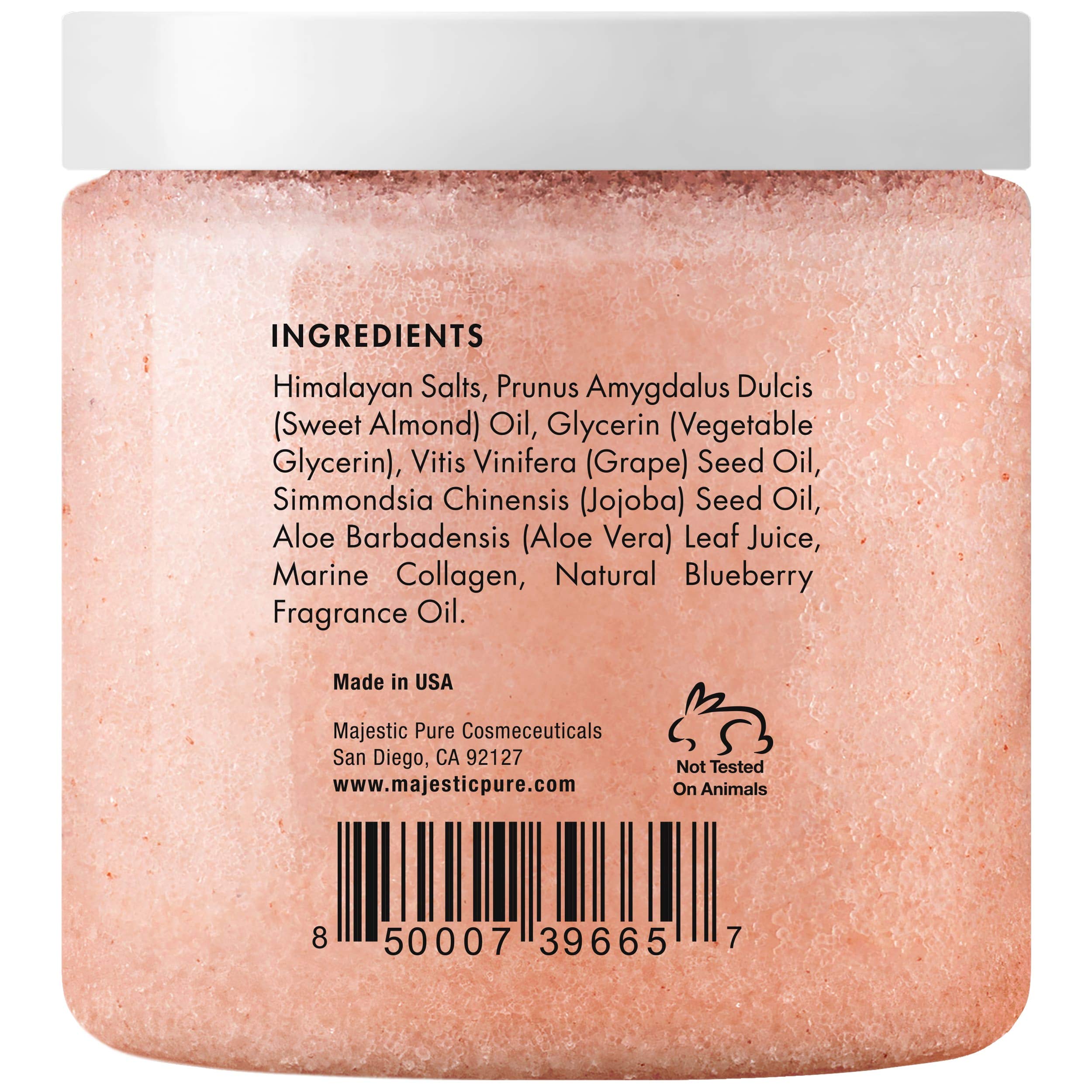 Majestic Pure scrub texture close-up showing Himalayan salt grains for exfoliation