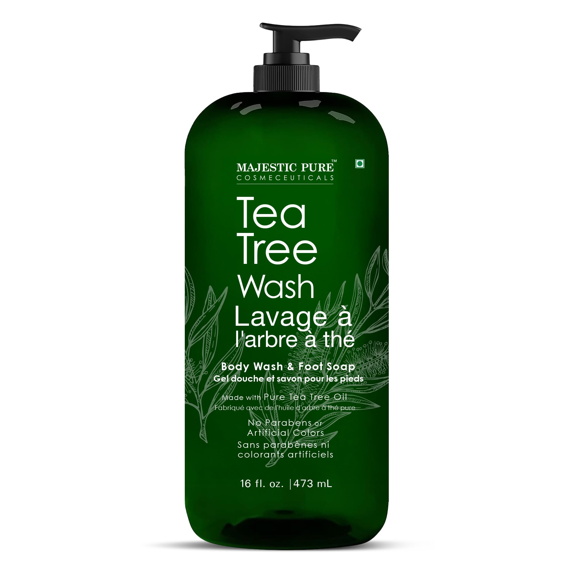 Majestic Pure Tea Tree Body Wash dispenser pump demonstrates easy daily use.
