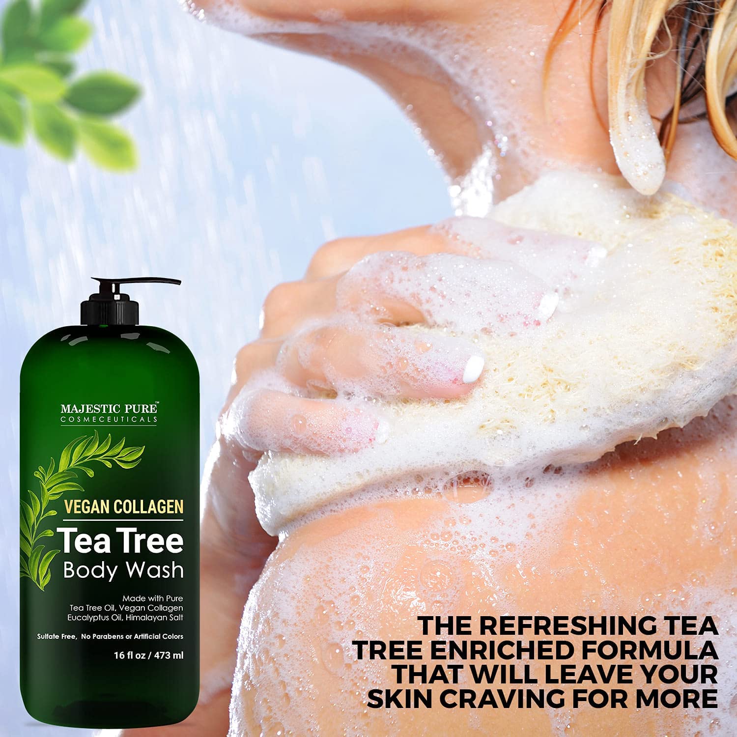 Majestic Pure Tea Tree Body Wash removes surface impurities and odor-causing skin irritation.