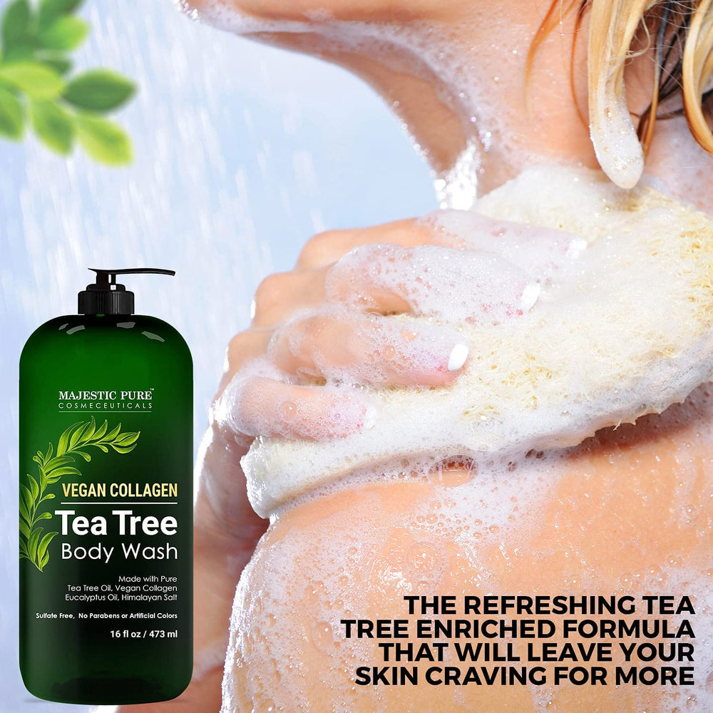 Majestic Pure Tea Tree Body Wash removes surface impurities and odor-causing skin irritation.