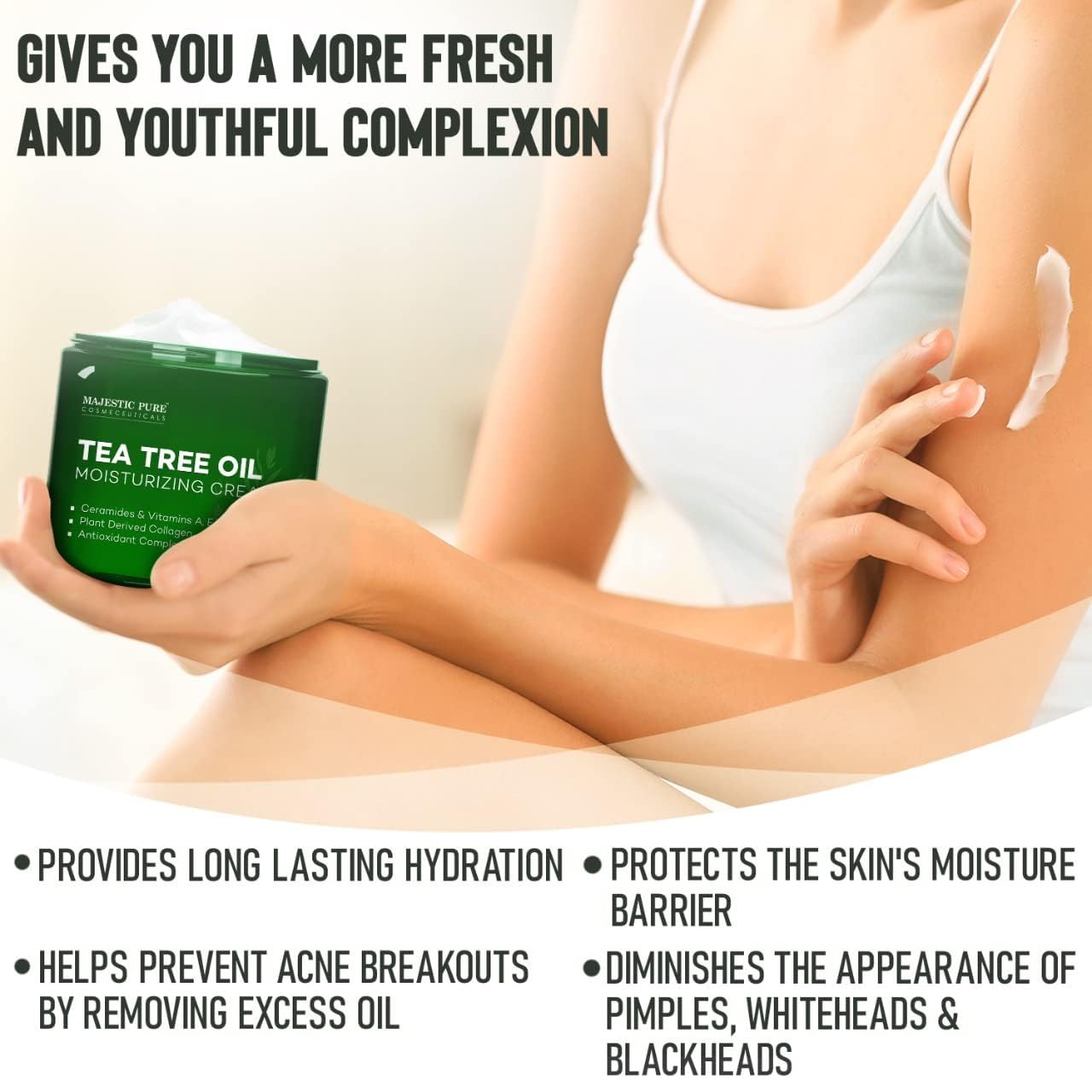 Majestic Pure Tea Tree Oil Moisturizing Cream on feet for soft daily nourishment