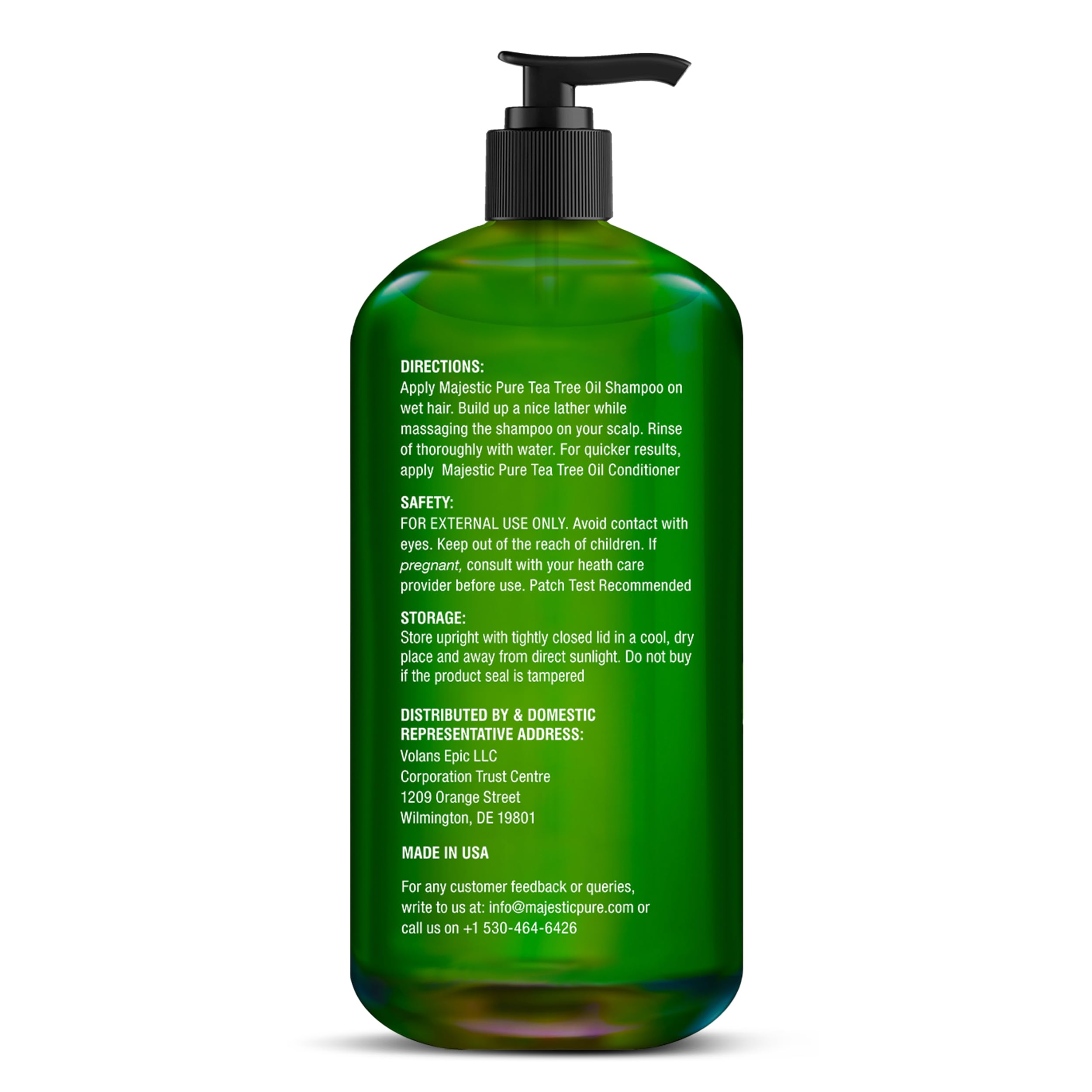 Majestic Pure Tea Tree Shampoo drop of tea tree oil signifies natural ingredients