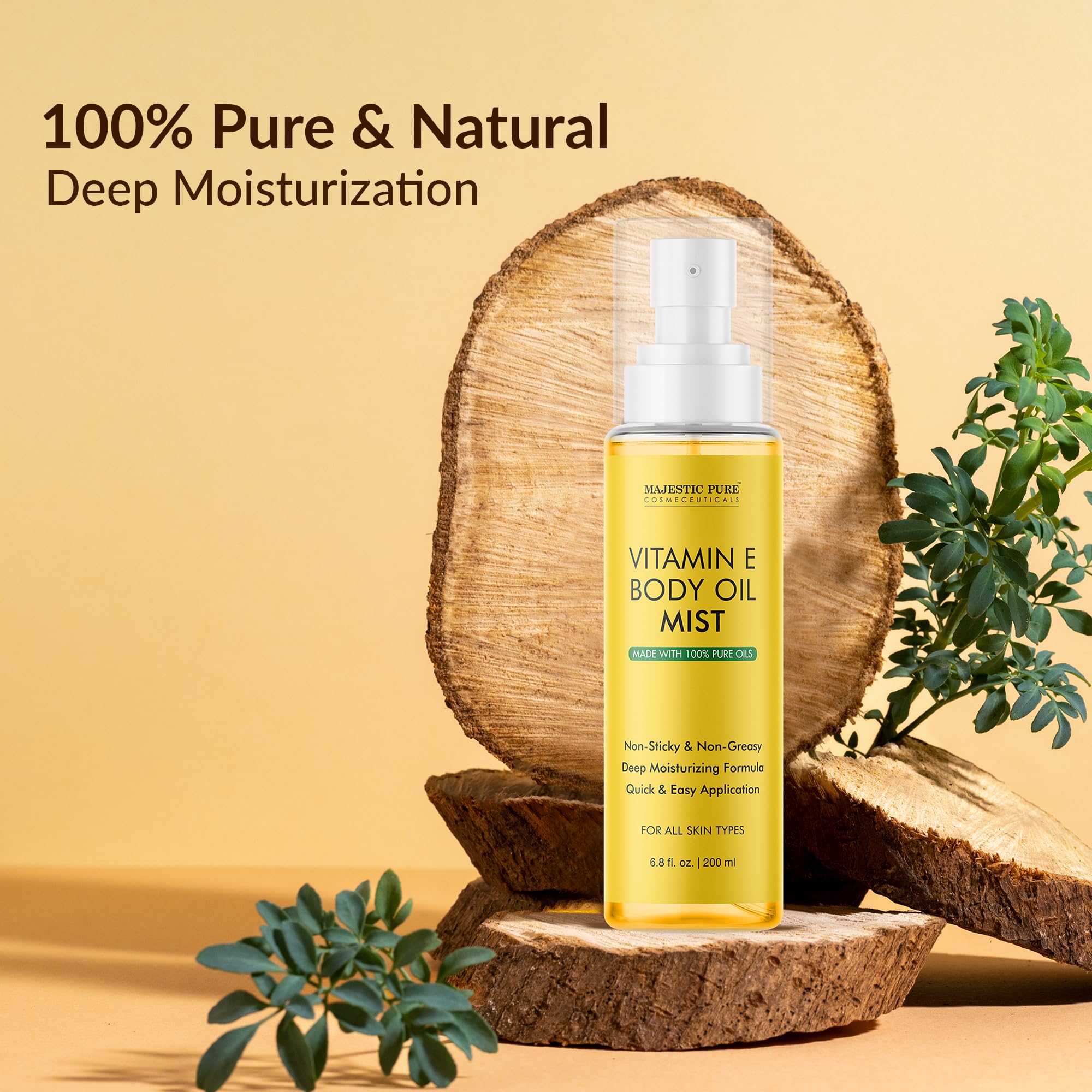 Majestic Pure Vitamin E Oil Body Mist bottle top for easy spray application