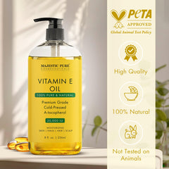 Majestic Pure Vitamin E Oil near eyes to refresh and brighten under-eye area.