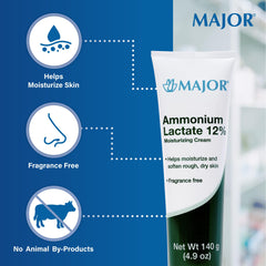 MAJOR Ammonium Lactate 12% Cream jar close-up emphasizing fragrance-free hydration.