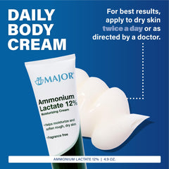 MAJOR Ammonium Lactate 12% Cream tube back label noting usage and balanced pH.