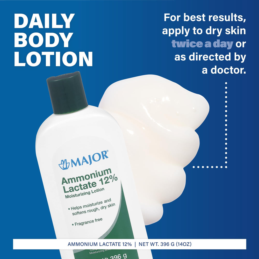 Creamy texture of Major Ammonium Lactate 12% lotion for smooth skin.