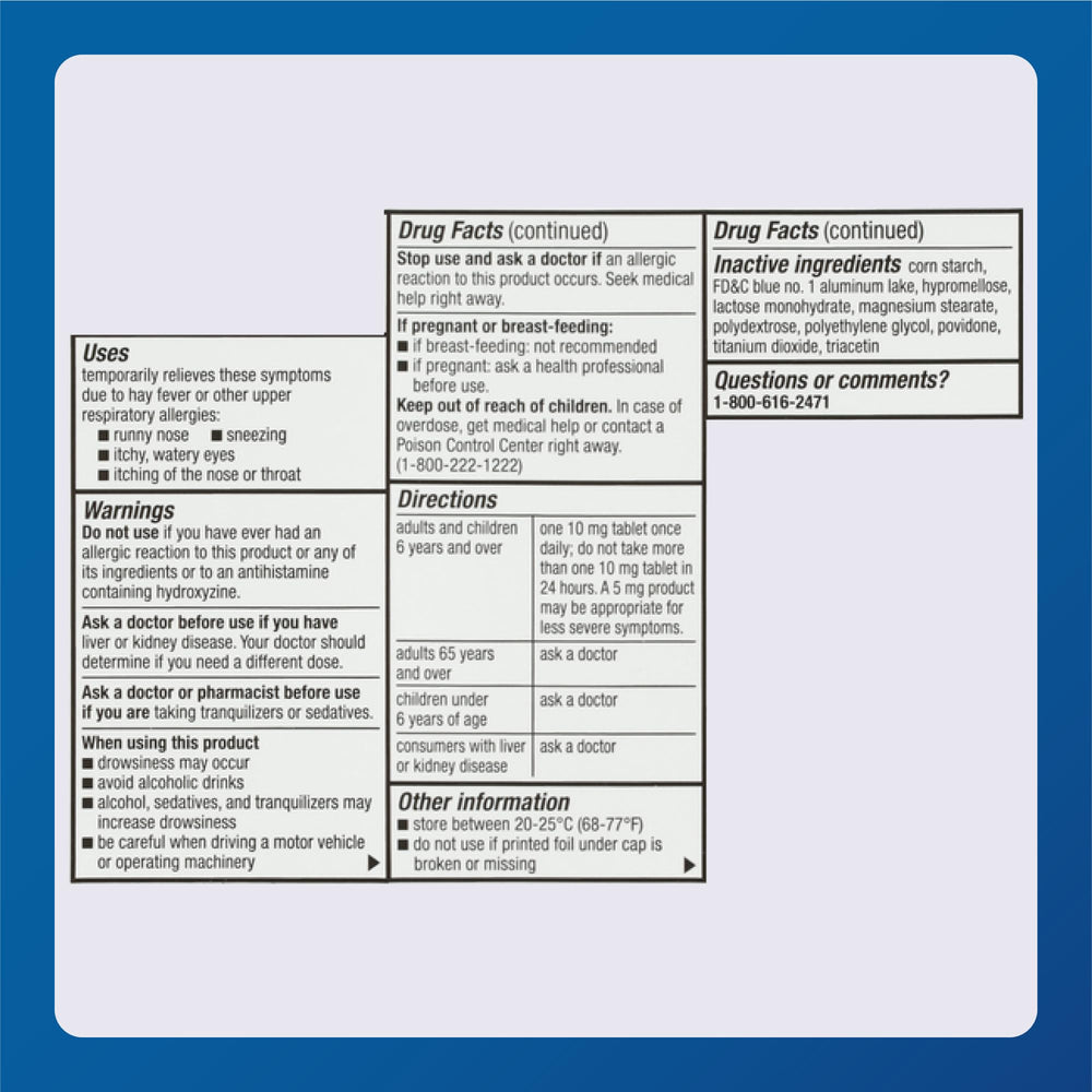Watery eyes and itchy throat appear calmer with Major Cetirizine.