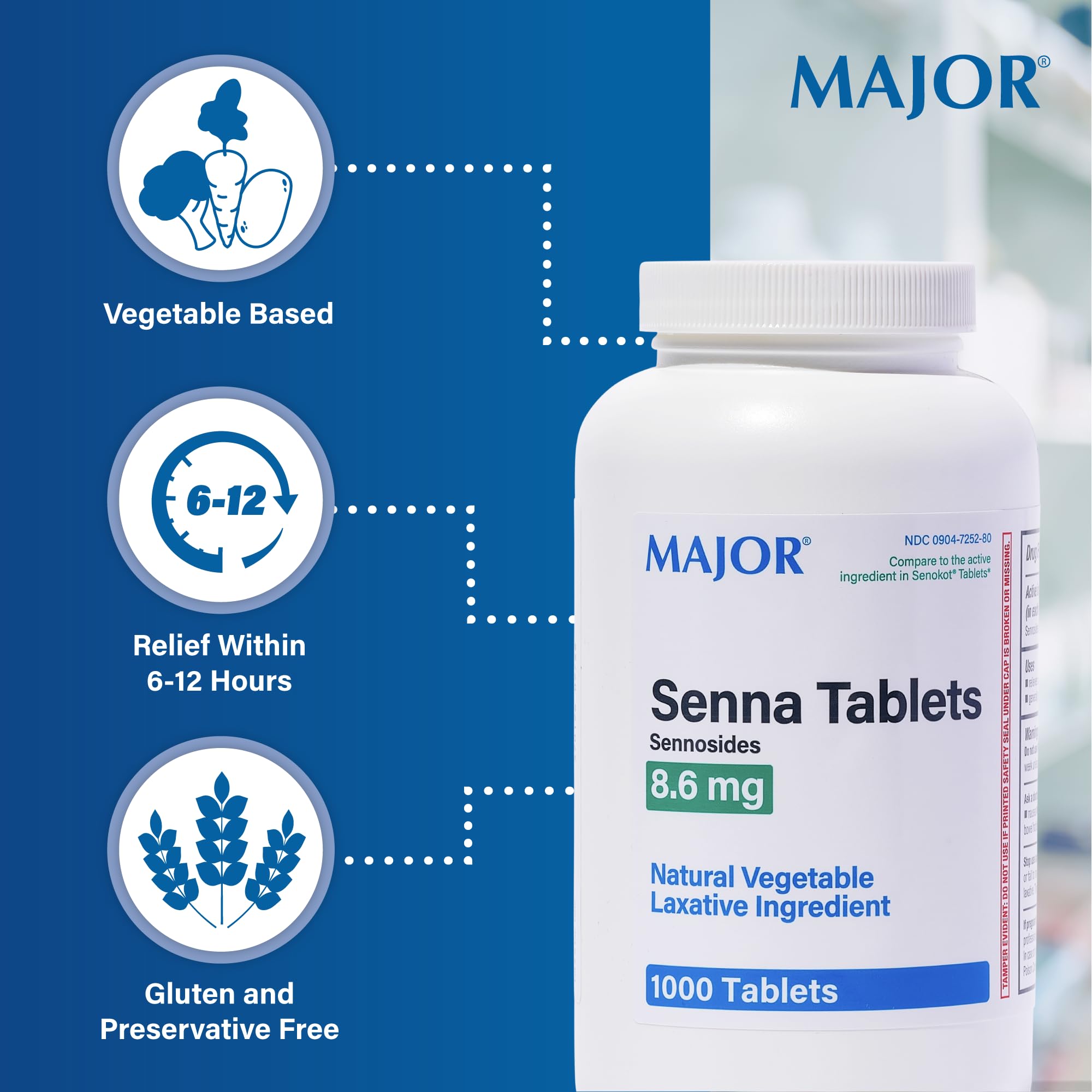 MAJOR Senna 8.6 mg tablets dosage label for bedtime use
