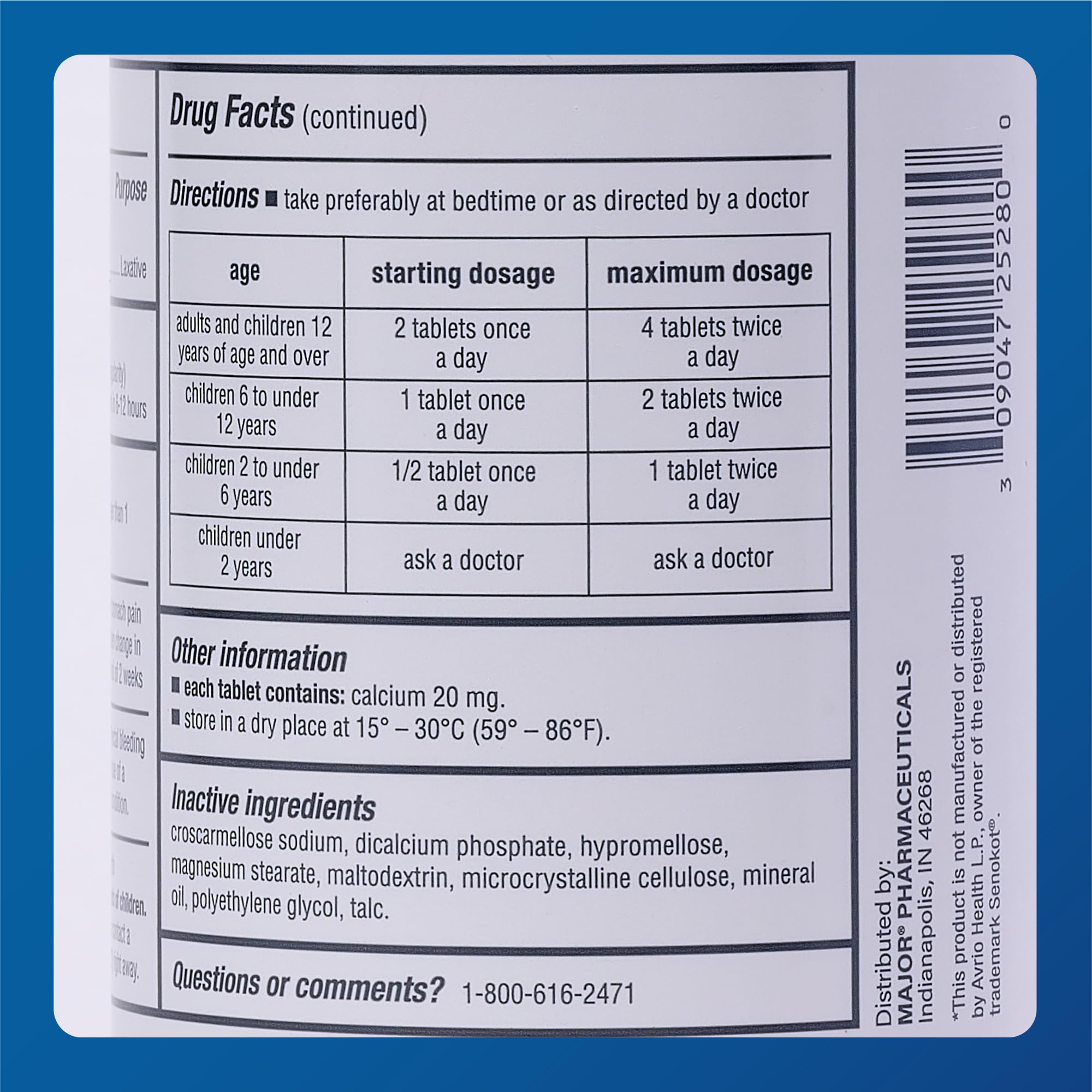 Major Senna 8.6 mg tablets packaging front illustrates trusted OTC laxative