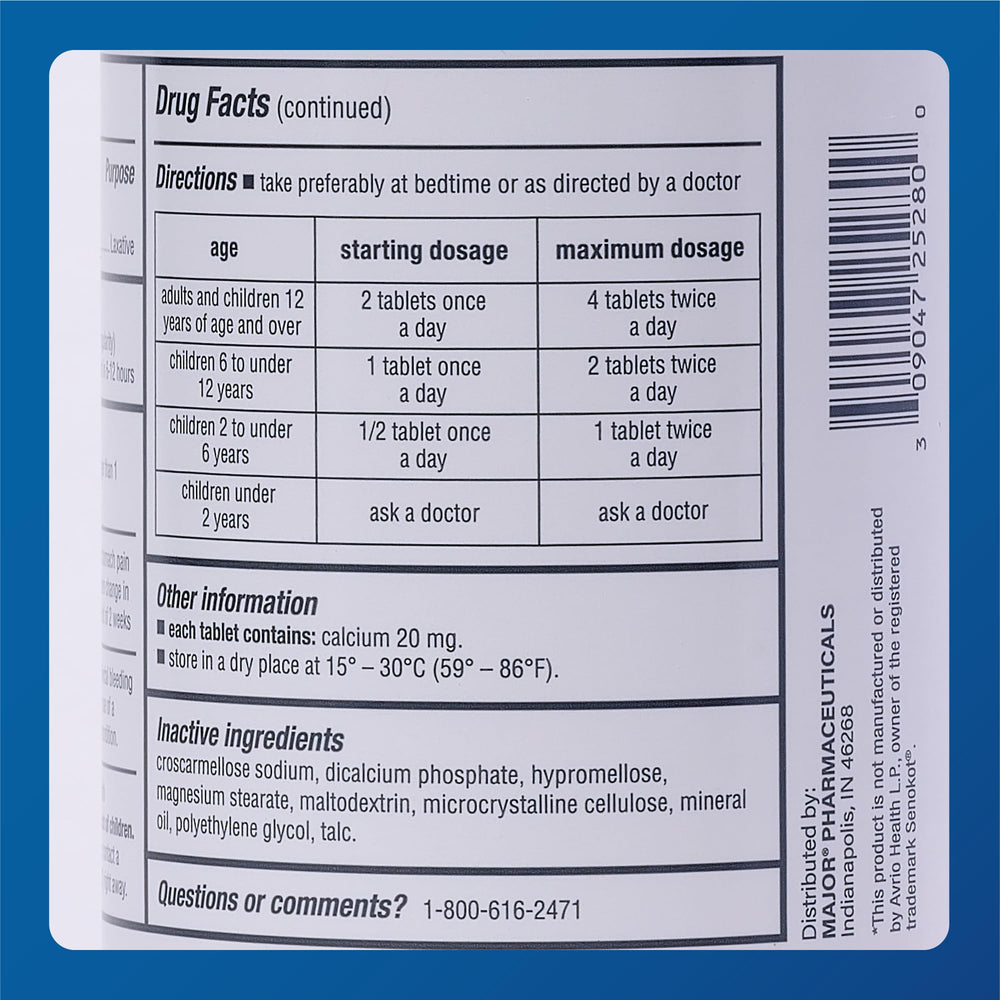 Major Senna 8.6 mg tablets packaging front illustrates trusted OTC laxative