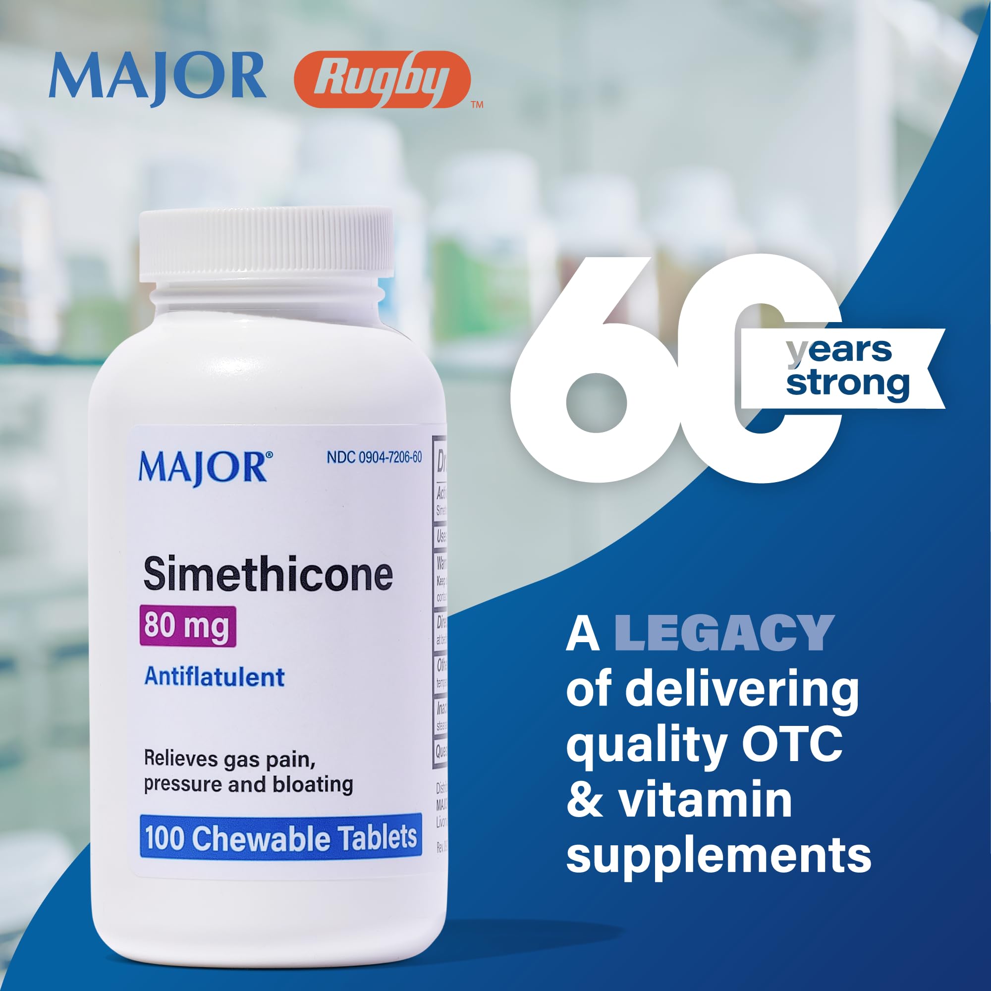 MAJOR Simethicone four-pack box on shelf ready for travel