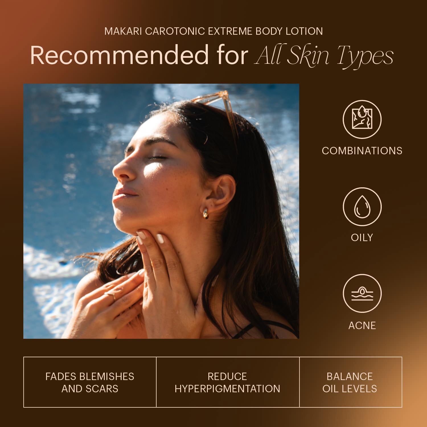 MAKARI Carotonic Extreme Body Lotion ingredient chart emphasizes carrot seed oil