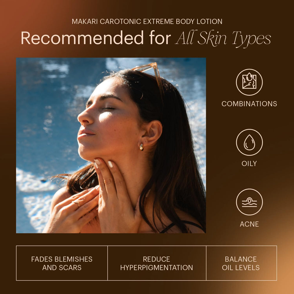 MAKARI Carotonic Extreme Body Lotion ingredient chart emphasizes carrot seed oil