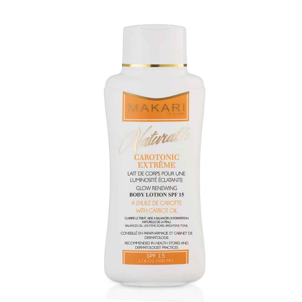 MAKARI Carotonic Extreme Body Lotion packaging signals balanced hydration