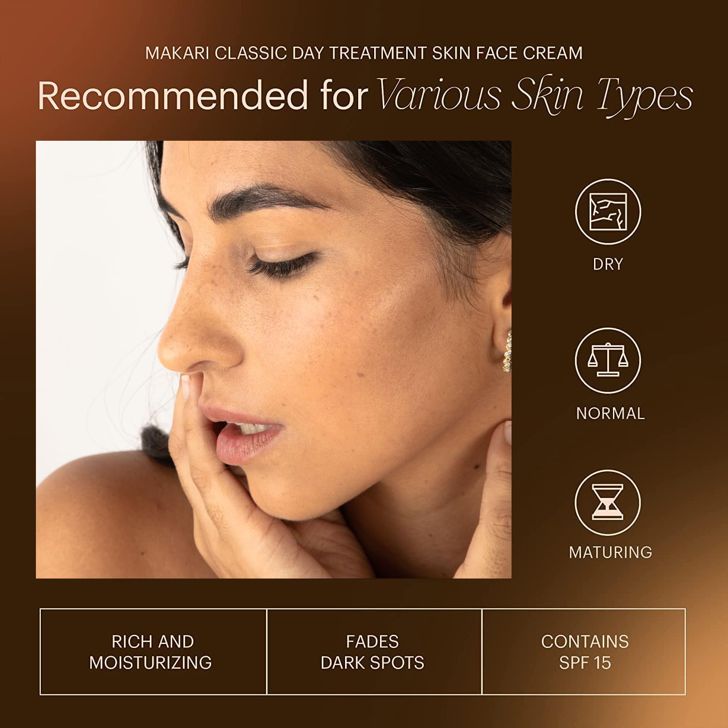Makari Classic Day Radiance Cream on face with even-toned, radiant complexion
