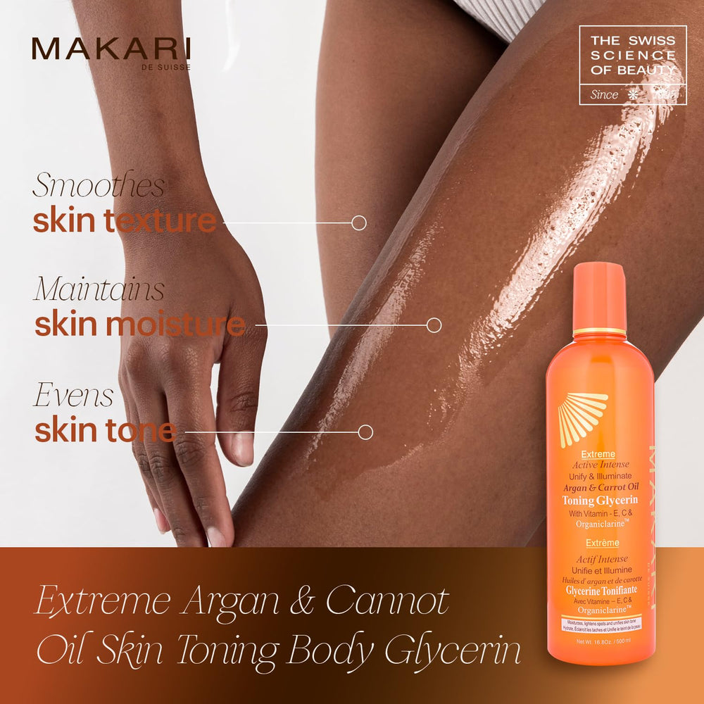 MAKARI Extreme argan oil glow emphasizing antioxidant protection for skin.