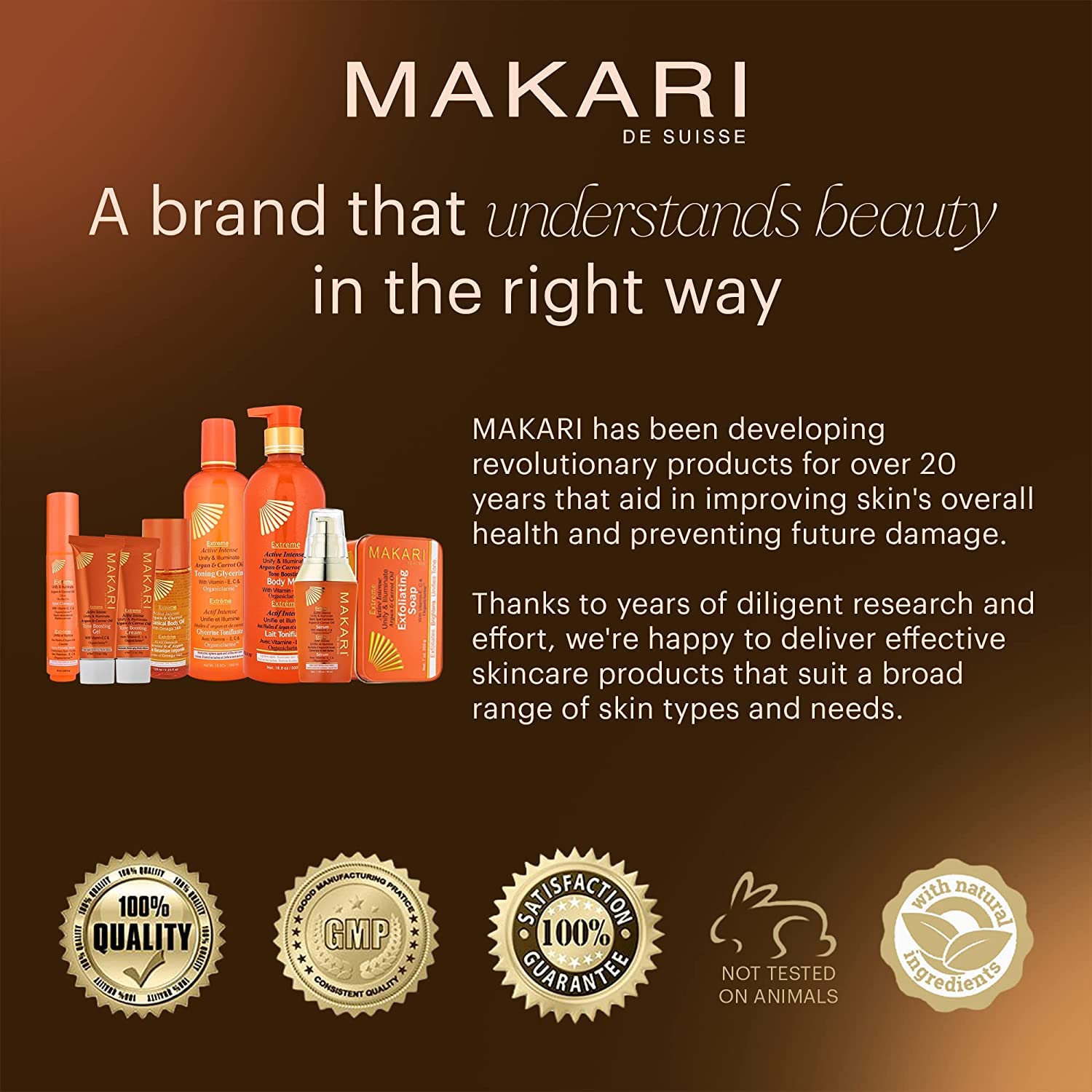 MAKARI Extreme Organiclarine complex label highlights natural brightening botanicals.