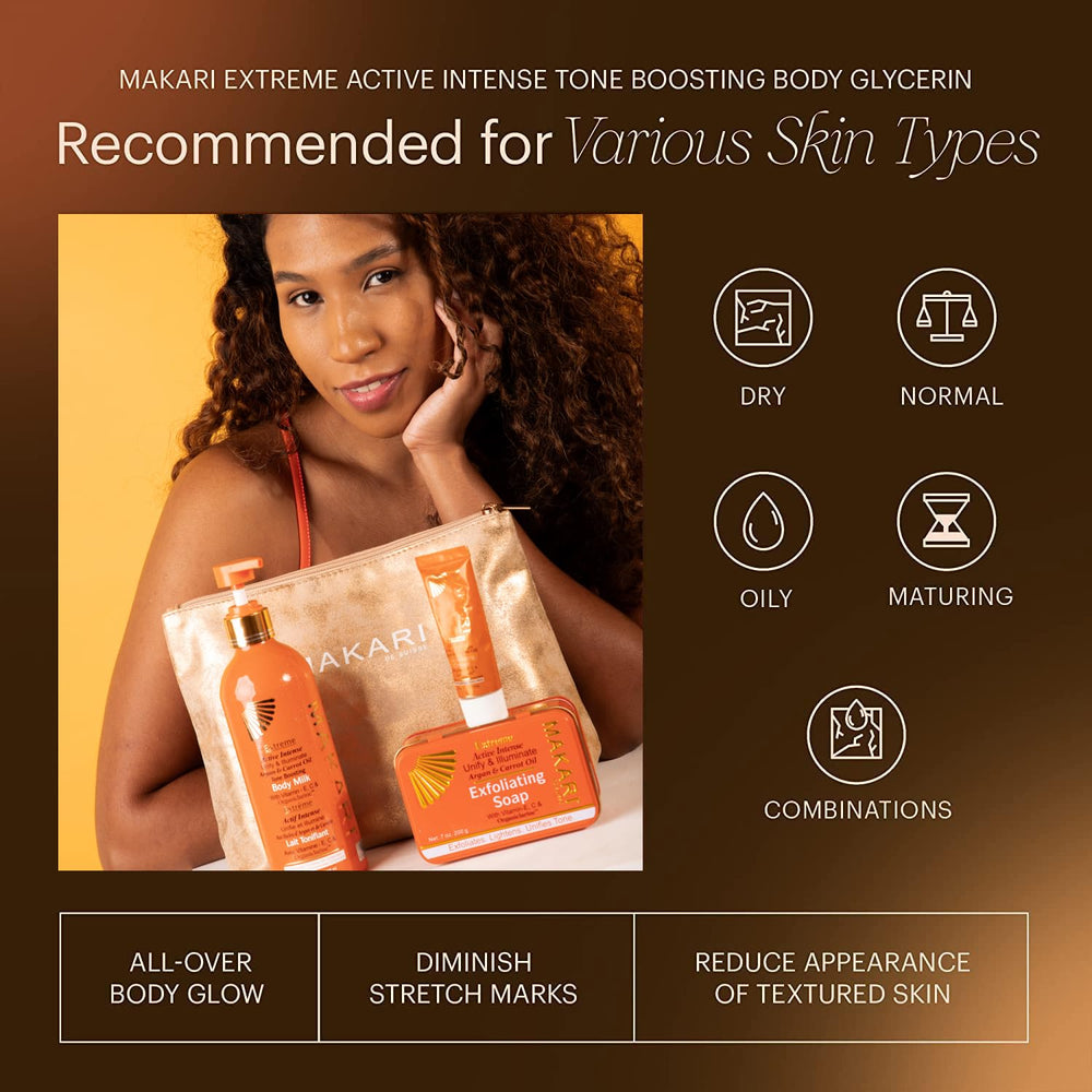 MAKARI Extreme tone-boosting routine image suggests even tone.