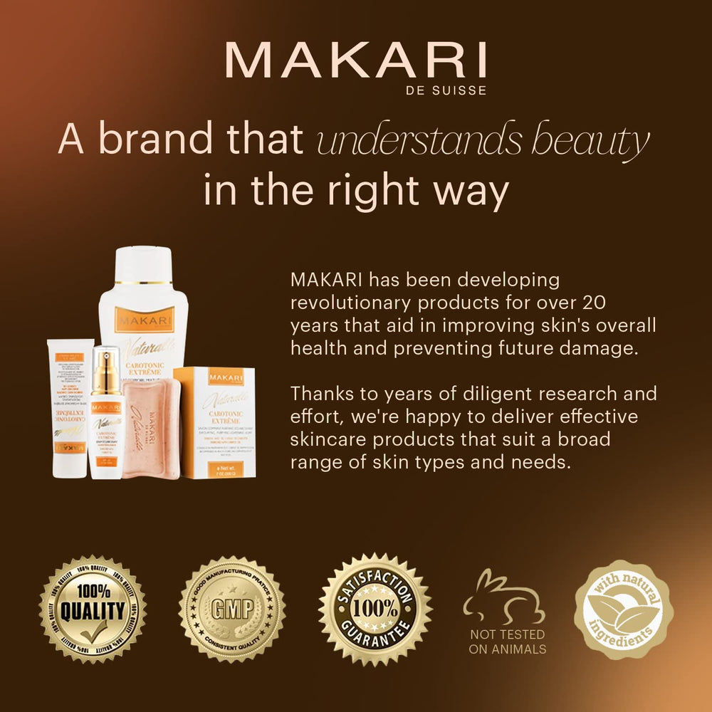 MAKARI Naturalle Carotonic Extreme daily-regimen routine with shower scene.