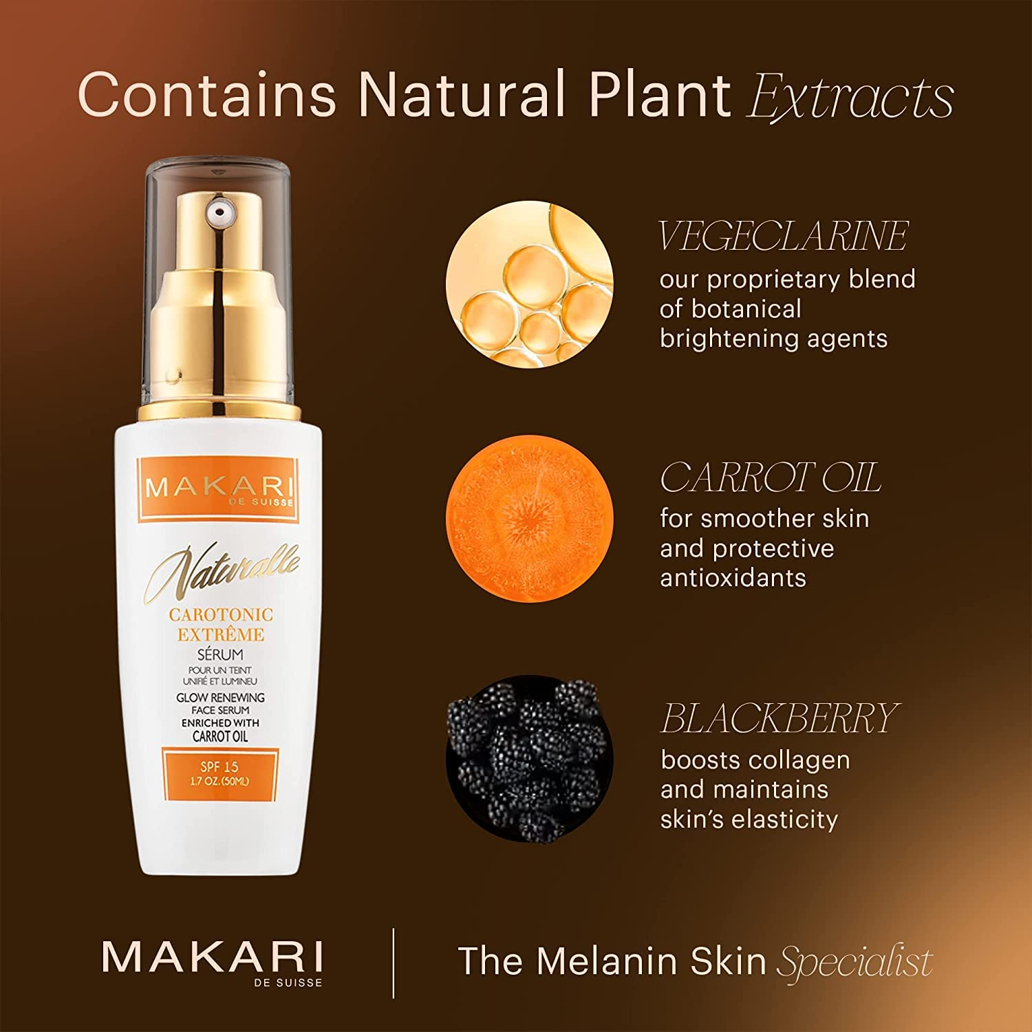 Makari Naturalle Carotonic serum applying on skin demonstrates smoothing effect