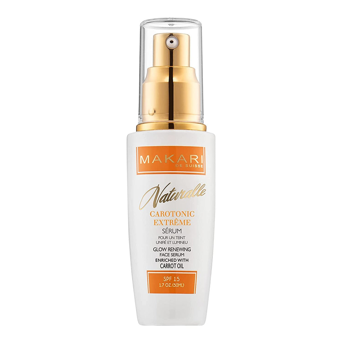 Makari Naturalle Carotonic serum bottle close-up for radiant, even-looking skin