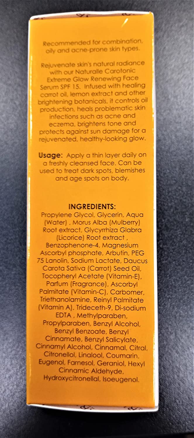 Makari Naturalle Carotonic serum packaging with SPF15 details