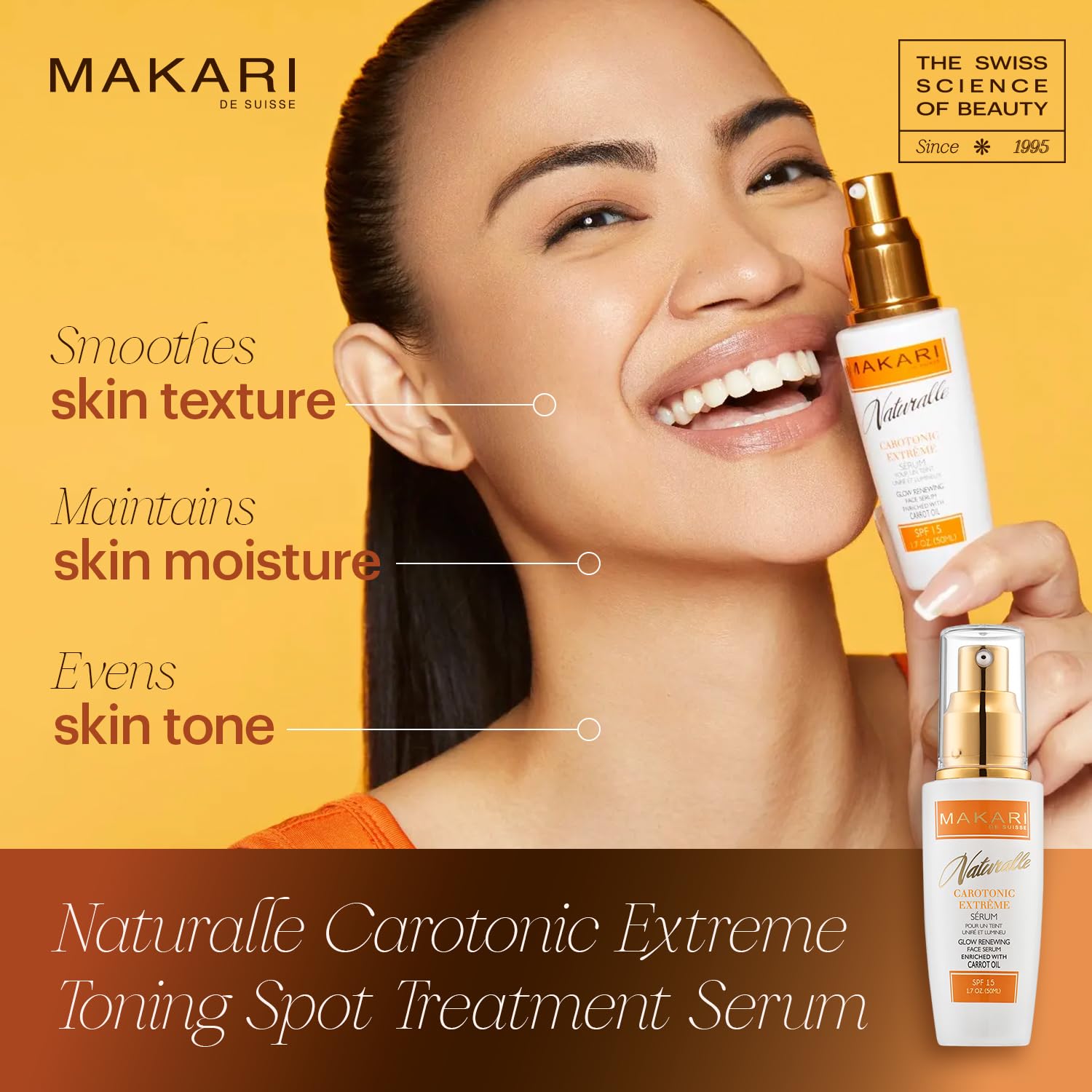 Makari Naturalle Carotonic serum SPF bottle shot highlighting daytime protection