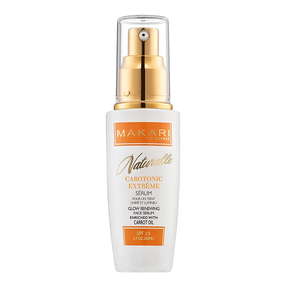 Makari Naturalle Carotonic Extremo – botella con brillo suave para rostro y cuerpo.