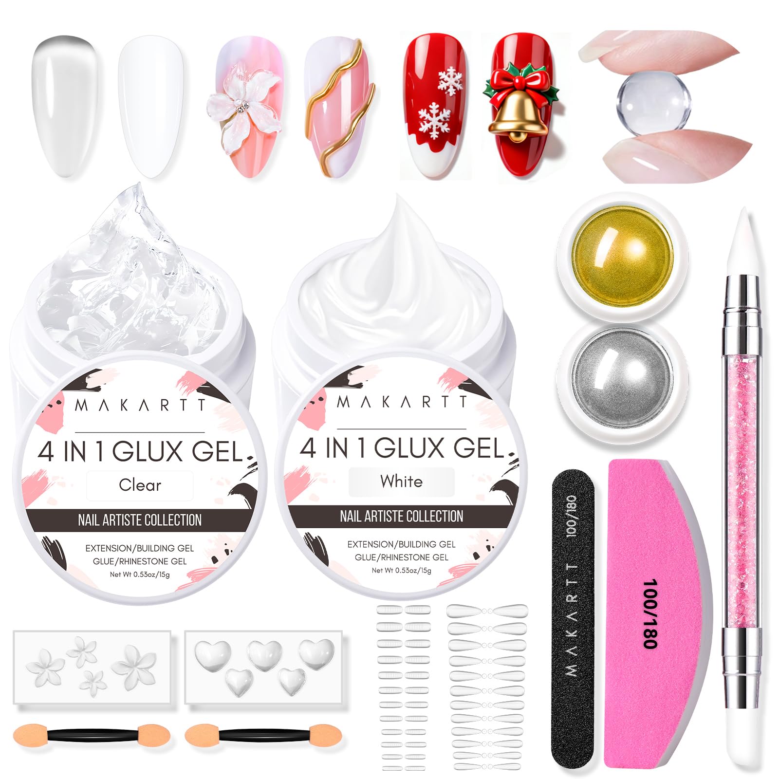 Makartt 3D gel nail art kit collection with versatile materials for DIY manicures and extensions.