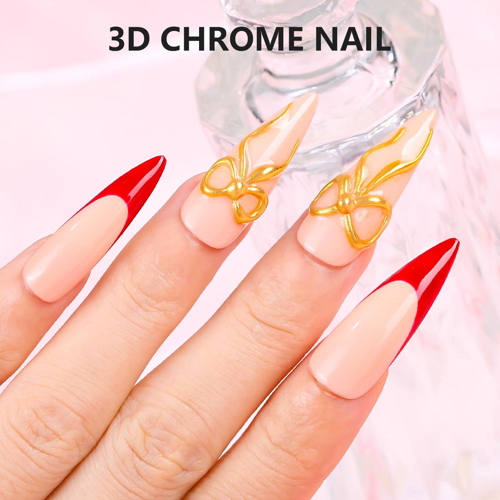 Makartt mirror powder on nail sample for dramatic chrome effect.