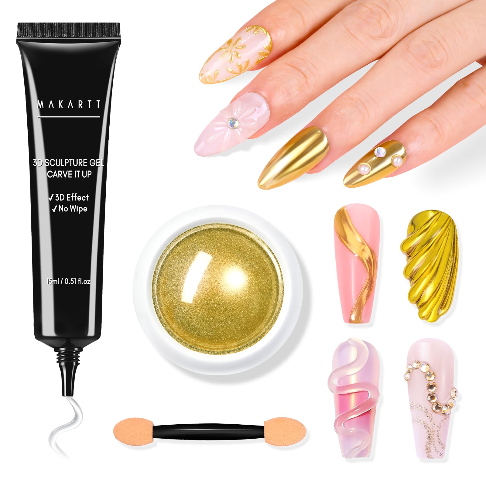 Makartt 3D gel nail art kit package layout for versatile design options.