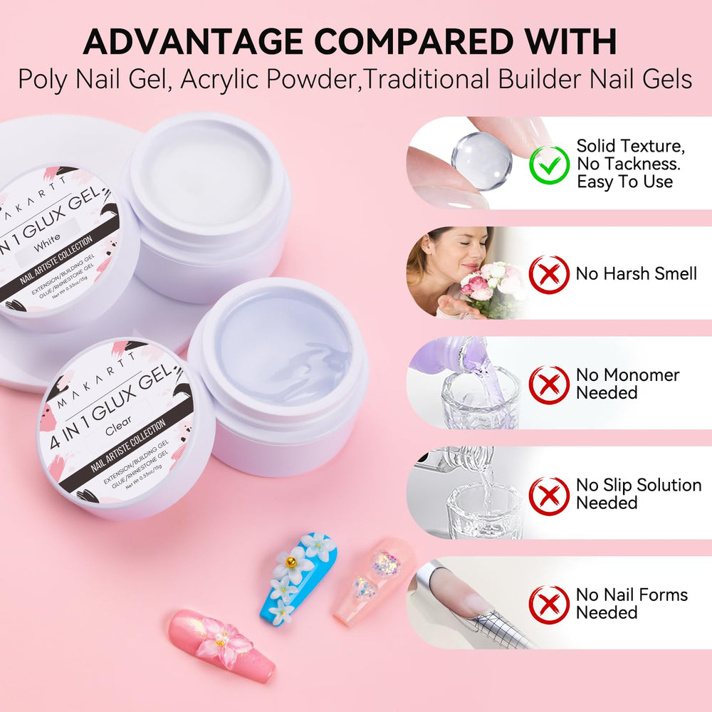Makartt 3D gel nail art with rhinestones for embellishments.
