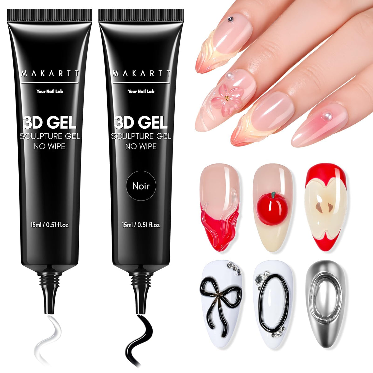 Makartt 3D gel nail art set clear embossing application for versatile textures.
