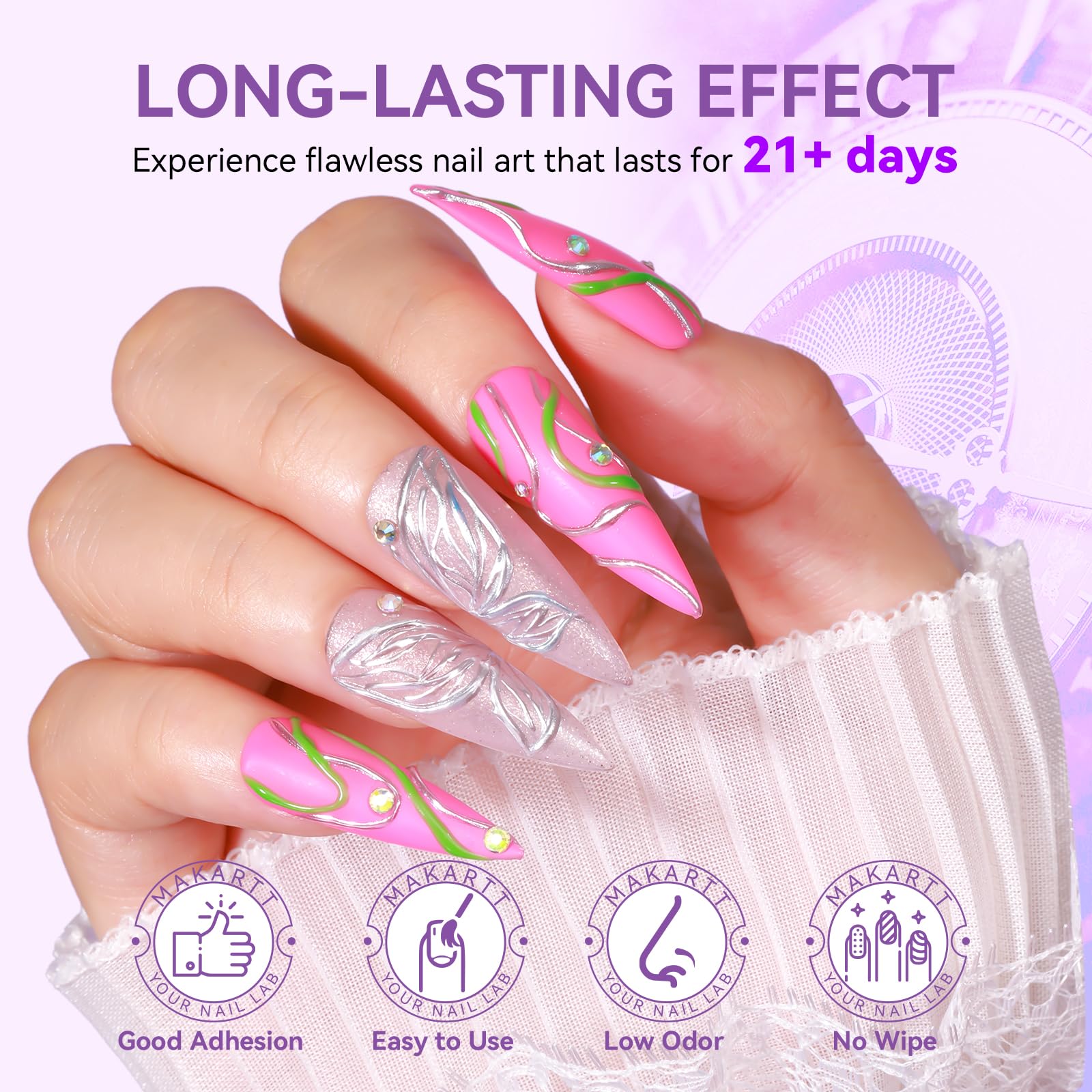 Makartt 3D Nail Gel no-wipe formulation preserves clean transitions after curing