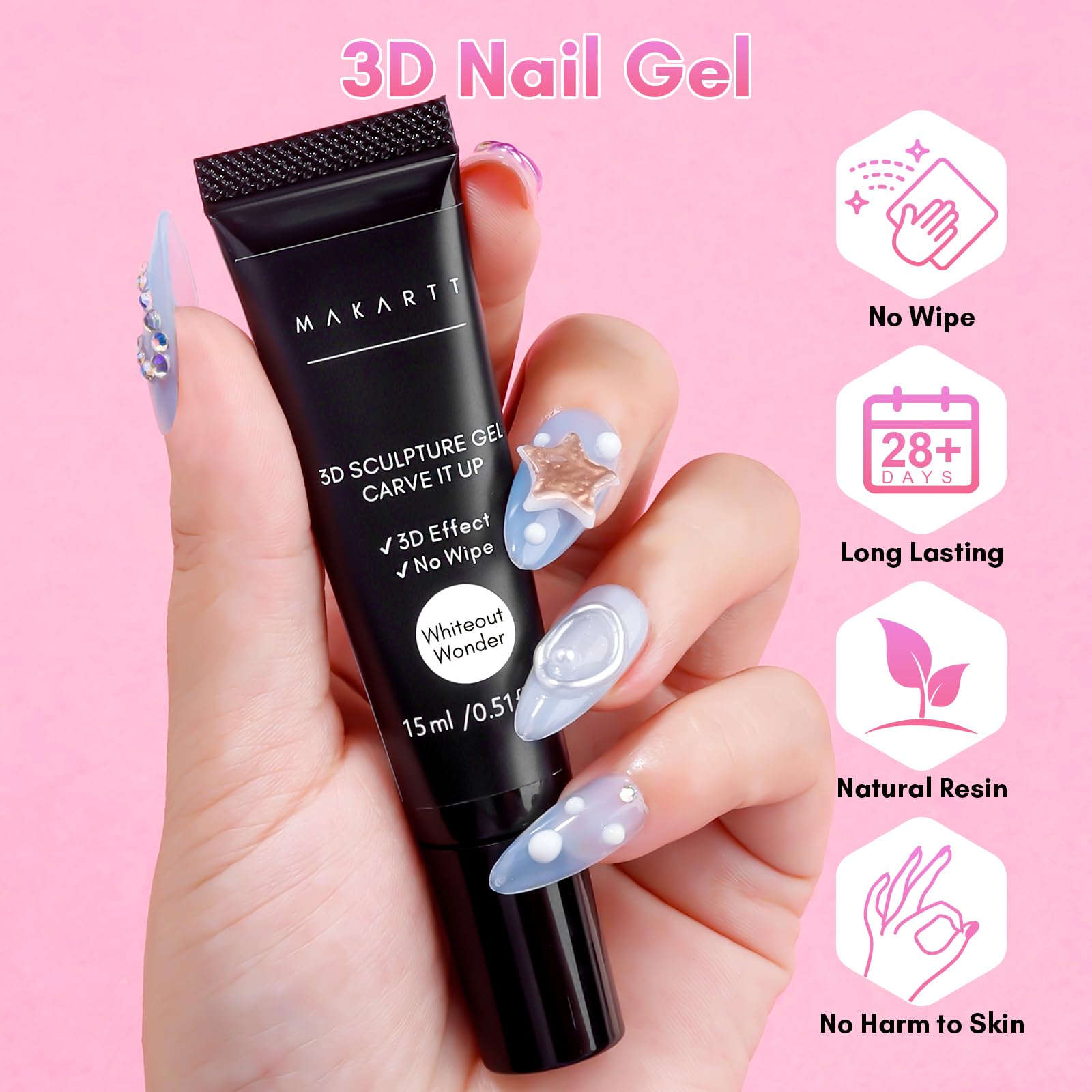 Makartt Whiteout Wonder 3D gel applied on nail for precise sculpting
