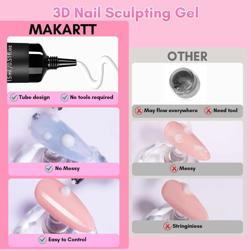 Makartt Whiteout Wonder 3D gel highlighted with chrome powder for shine