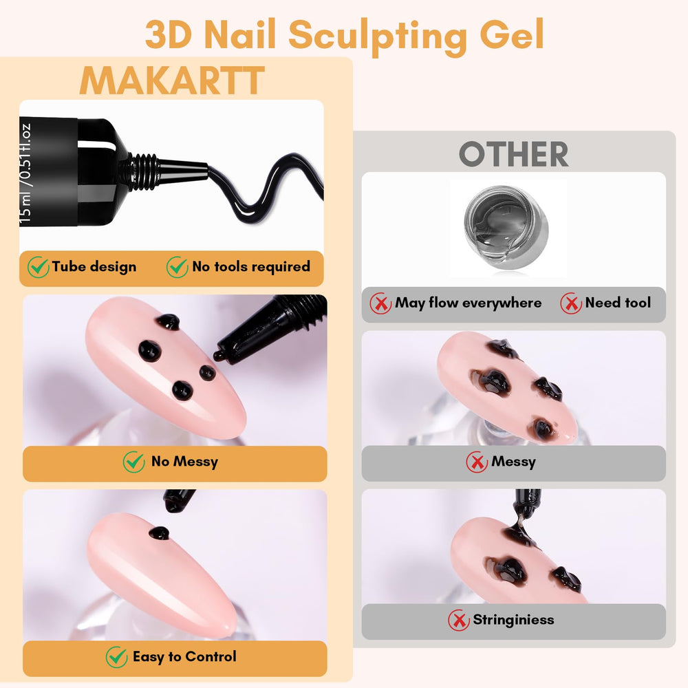 Makartt 3D sculpting demo creating shells and water-drop shapes on nails.