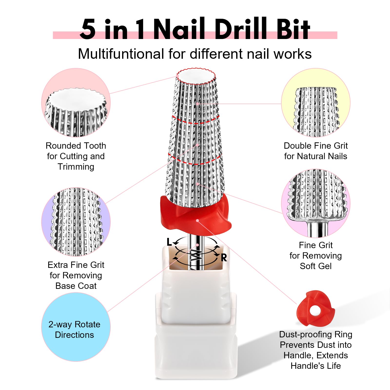 Makartt 5 in 1 nail drill bits top view highlights precise ergonomic design for smooth manicures