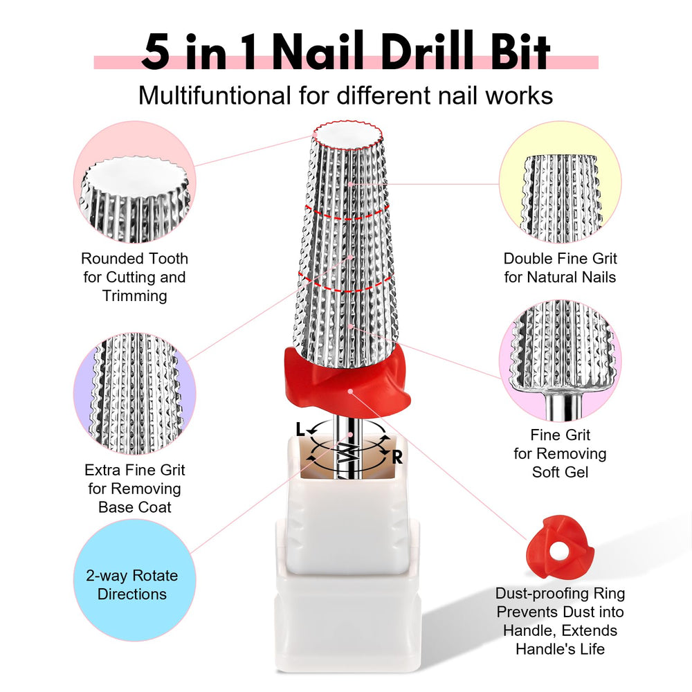 Makartt 5 in 1 nail drill bits top view highlights precise ergonomic design for smooth manicures