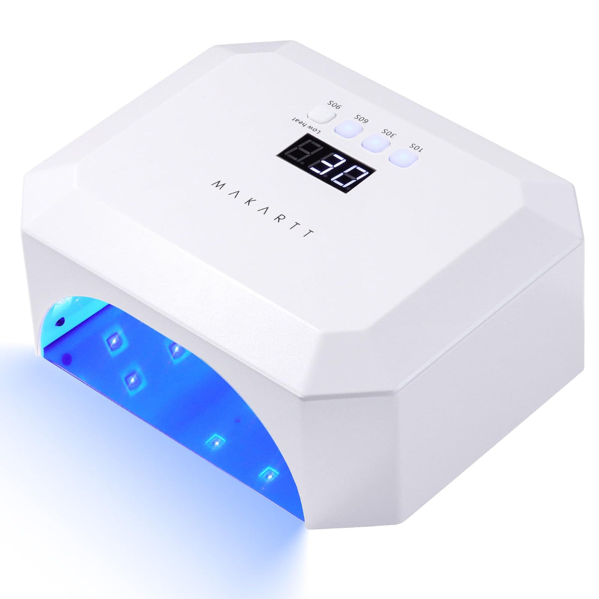 Makartt Aurora 36W nail lamp front view, cordless convenience for home manicures.