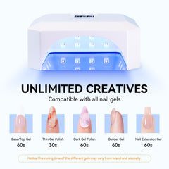 Makartt Aurora 36W nail lamp open base, spacious curing area for full-hand nails.